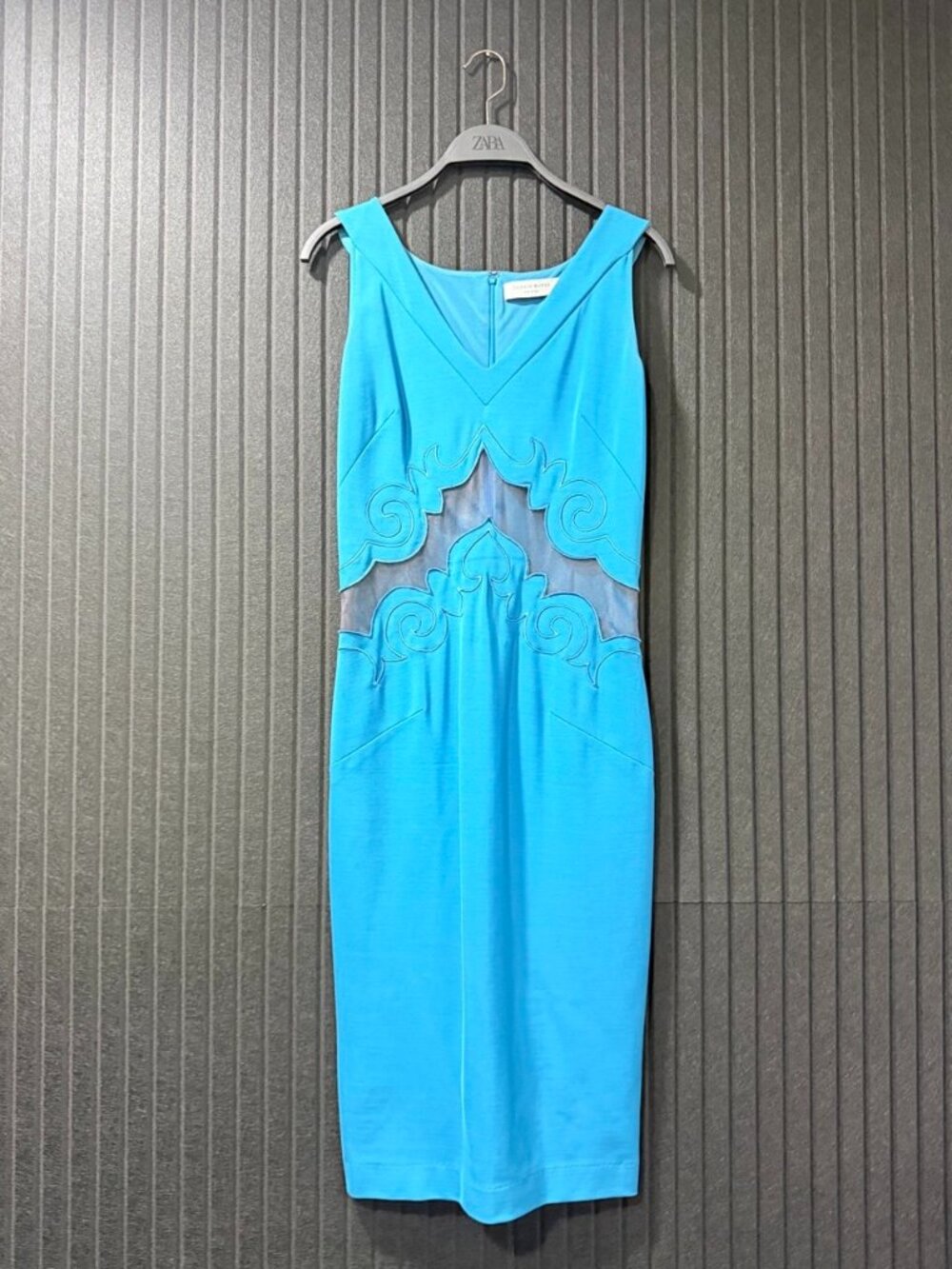 Zuhair Murad Cyan Blue Midi Dress with Mesh Inserts - Size US 4